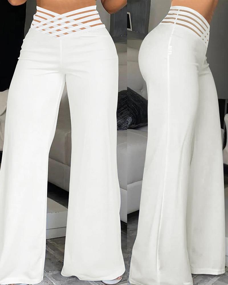 Crisscross Sheer Mesh Patch High Waist Pants