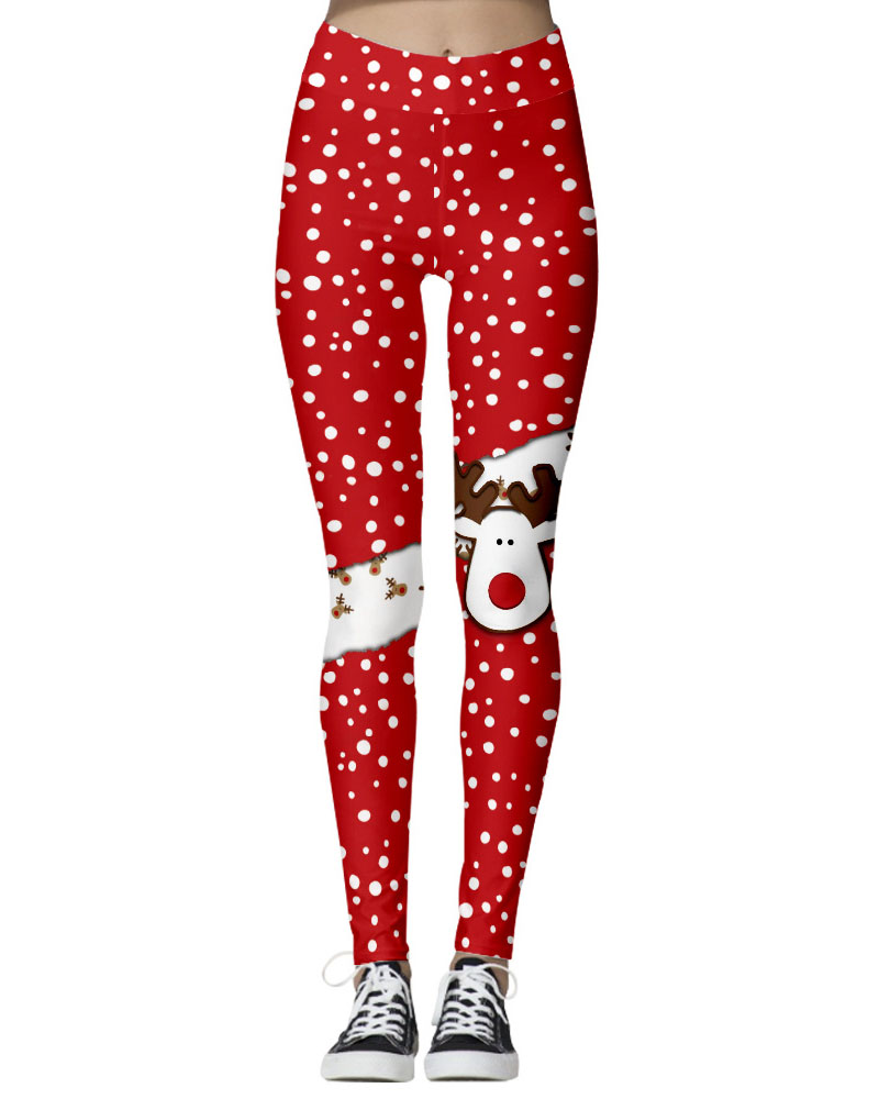 Christmas Snowflake Cartoon Elk Cat Print Leggings