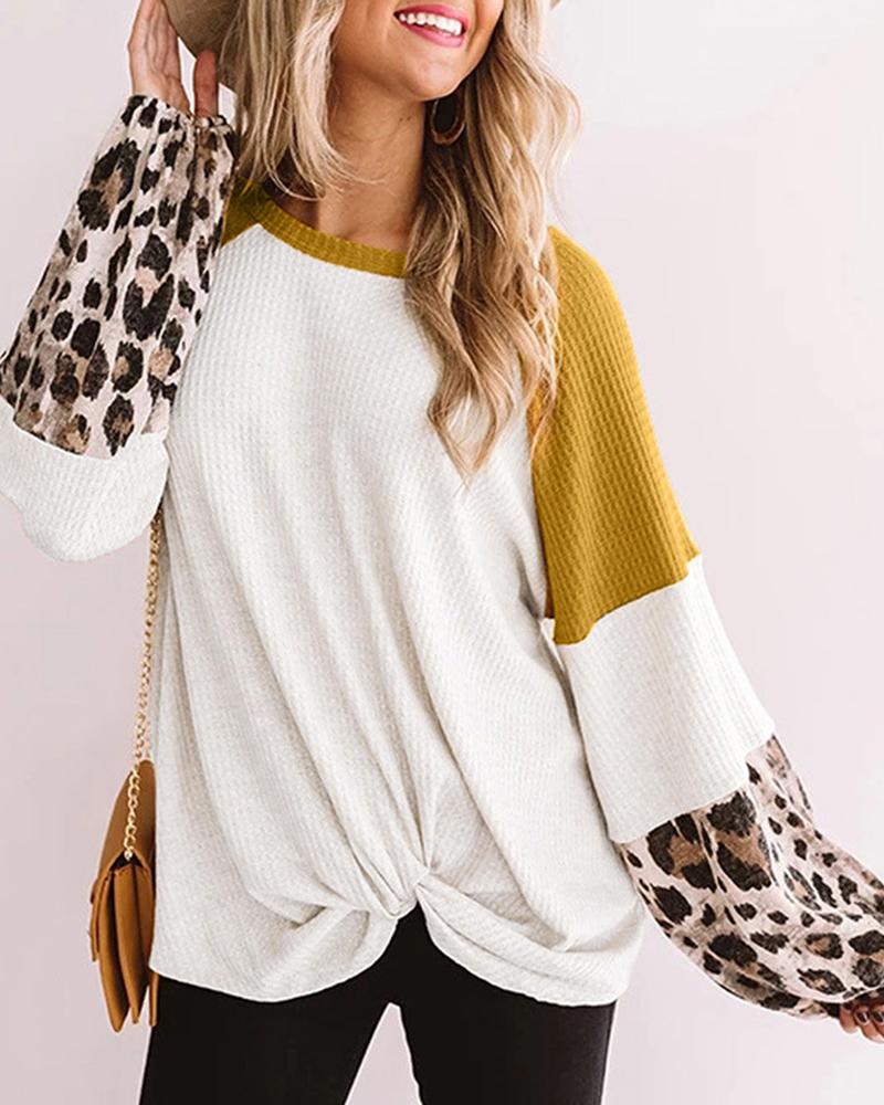 Cheetah Print Colorblock Long Sleeve Sweatshirt