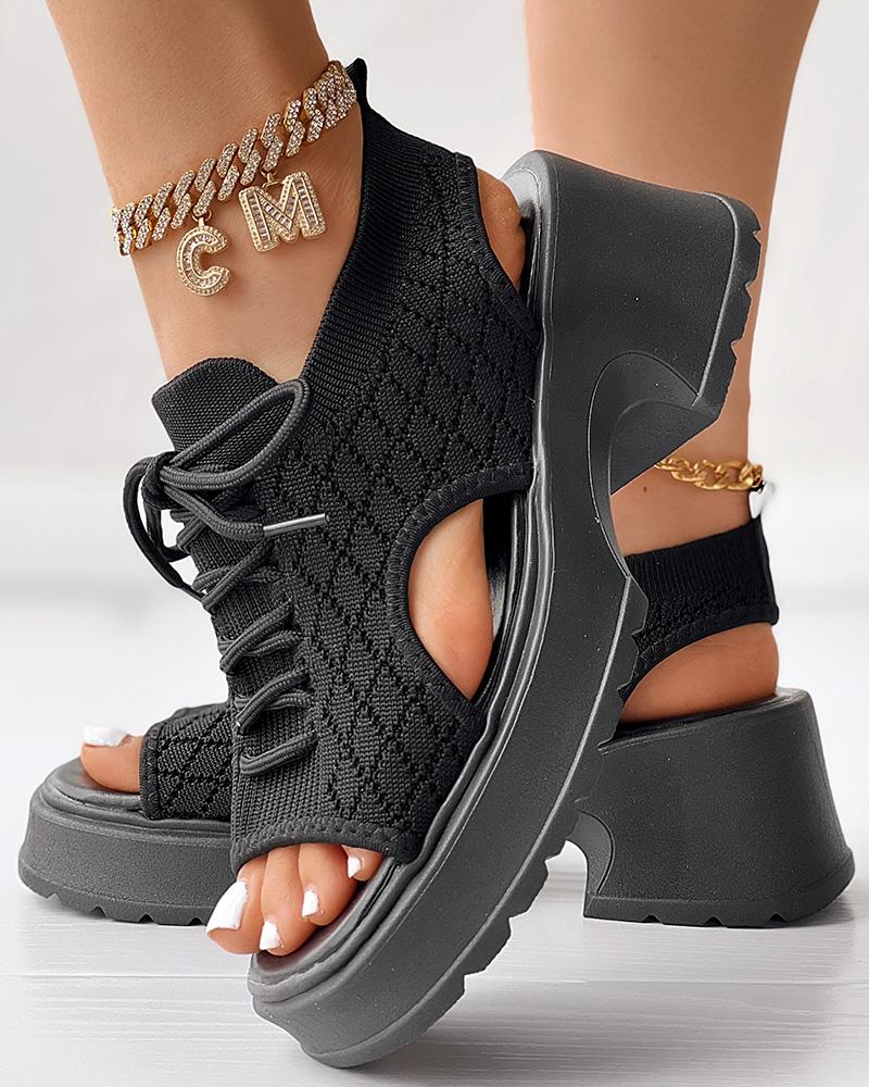 Lace-up Hollow Out Platform Wedge Sandals