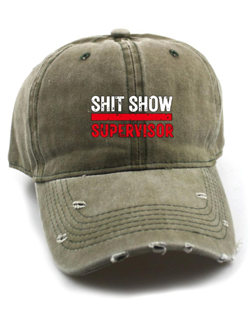 Independence Day Flag Sunglasses Slogan Print Ripped Baseball Cap