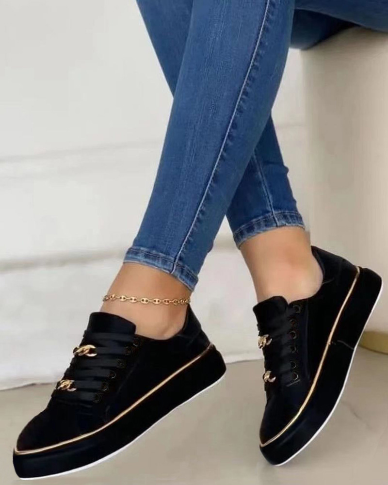 Chain Decor Lace-up Platform Casual Sports Sneakers