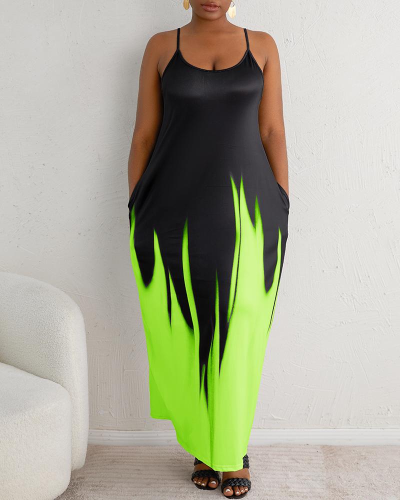 Maxi Dresses  ChicMe Abstract Print Colorblock Pocket Design Maxi Dress