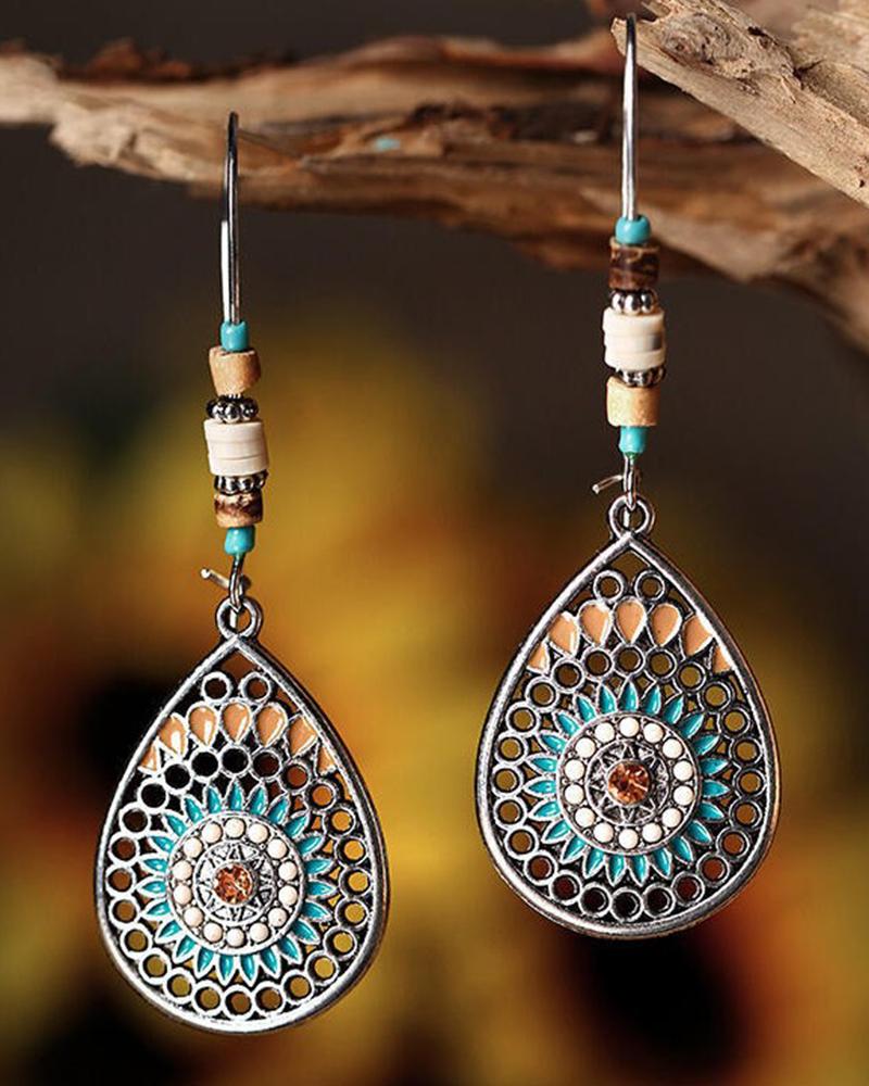 1Pair Hollow Out Bohemian Tribal Waterdrop Earrings