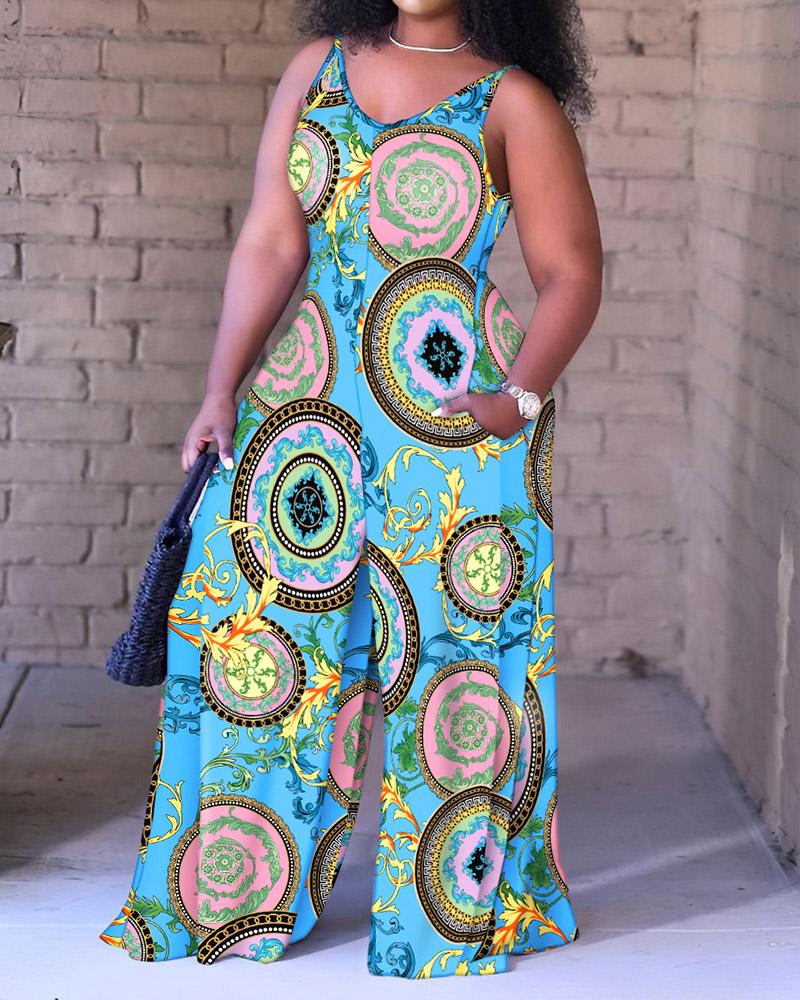 Jumpsuits&Rompers Plus Size Baroque Print Wide Leg Jumpsuit