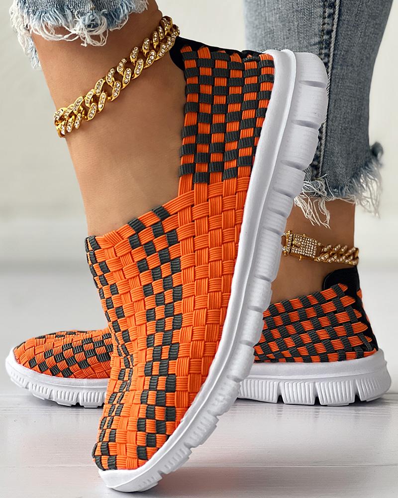 Plaid Braided Slip-on Sneakers