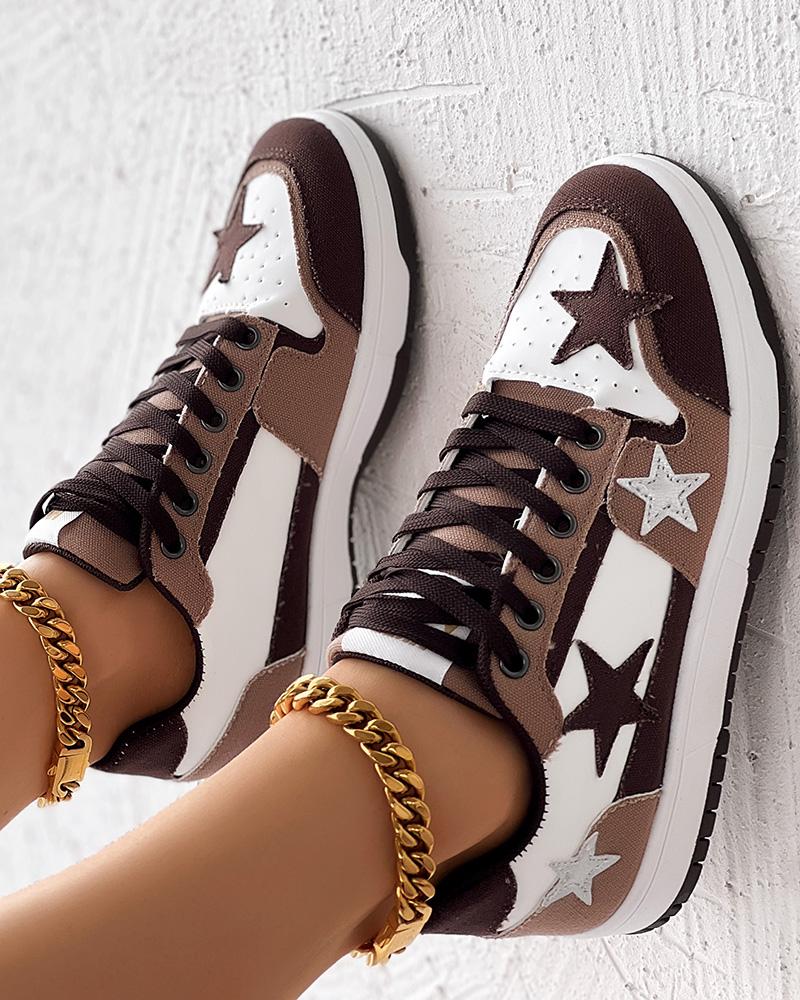 Colorblock Star Pattern Lace-up Sneakers