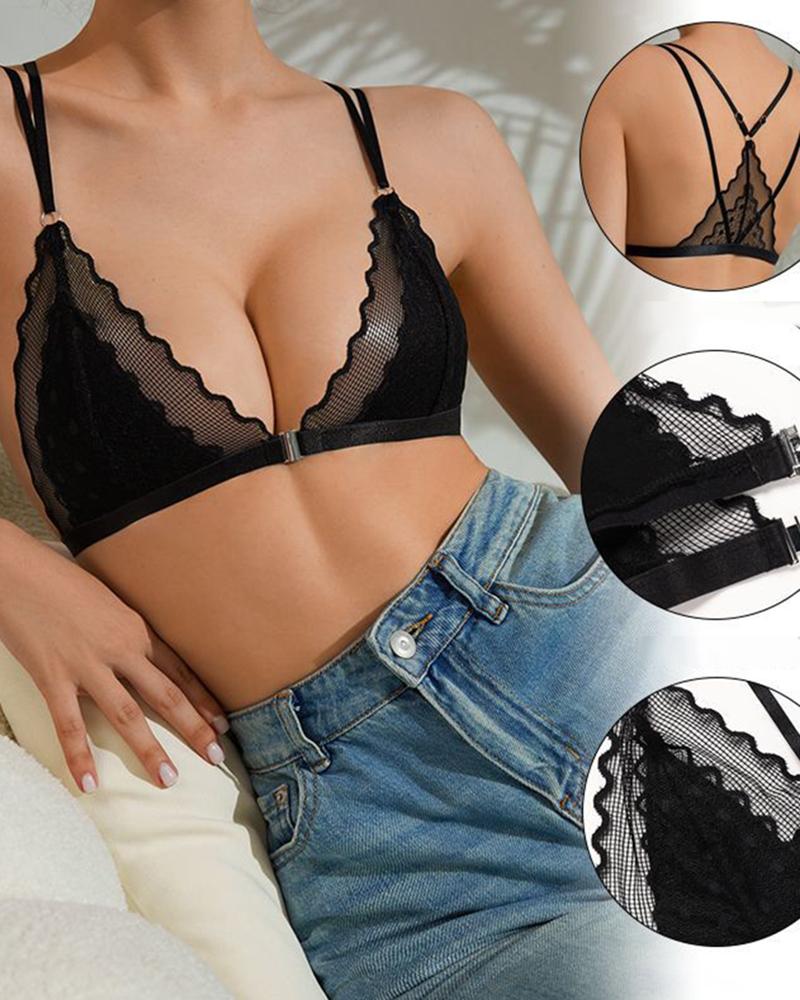 Breathable Lace Patch Buckle Front Double Strap Bra