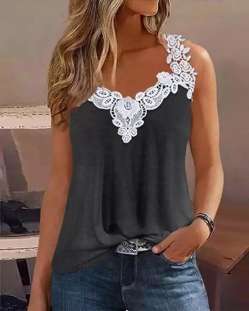 Contrast Lace Patch Tank Top