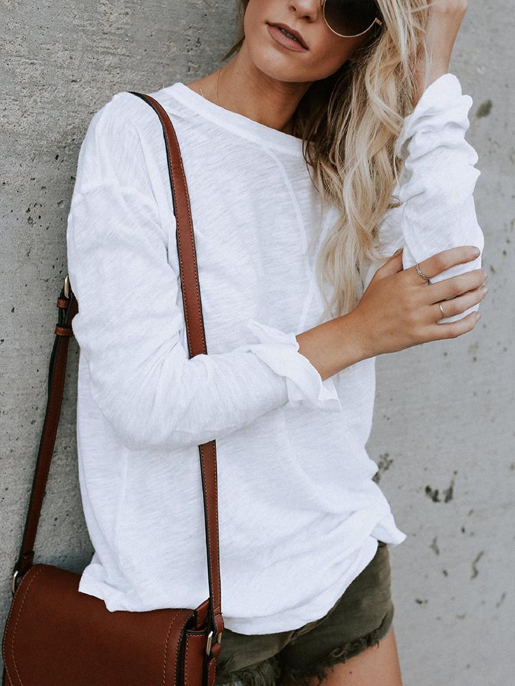 Solid Curved Hem Casual T-shirt