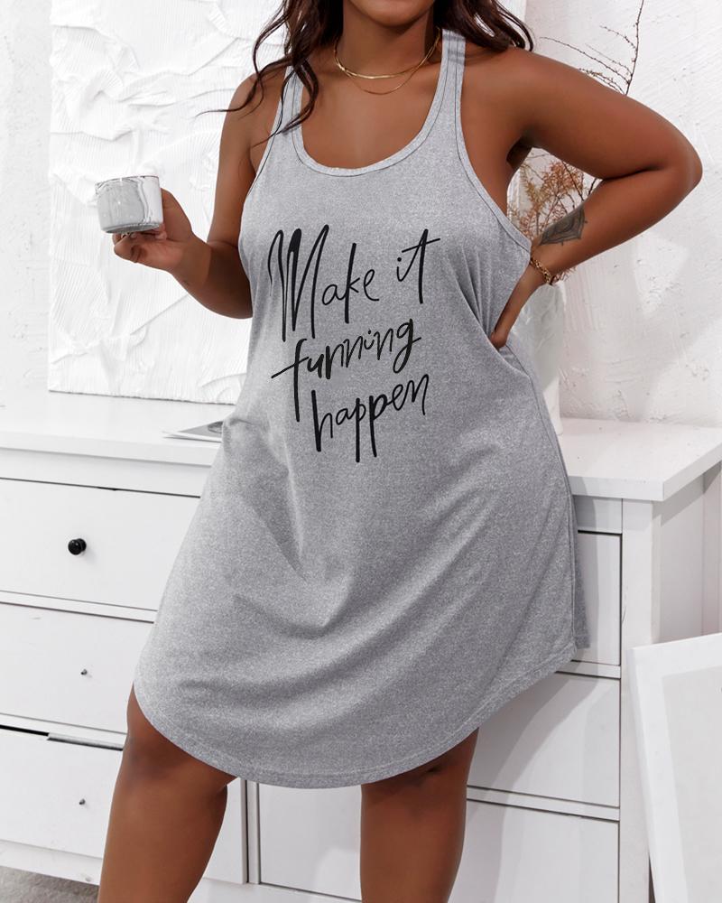 Plus Size Slogan Print Sleeveless Sleep Dress