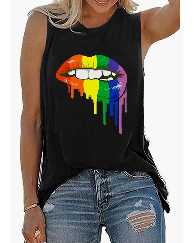 Pride Month Lip Print Round Neck Tank Top