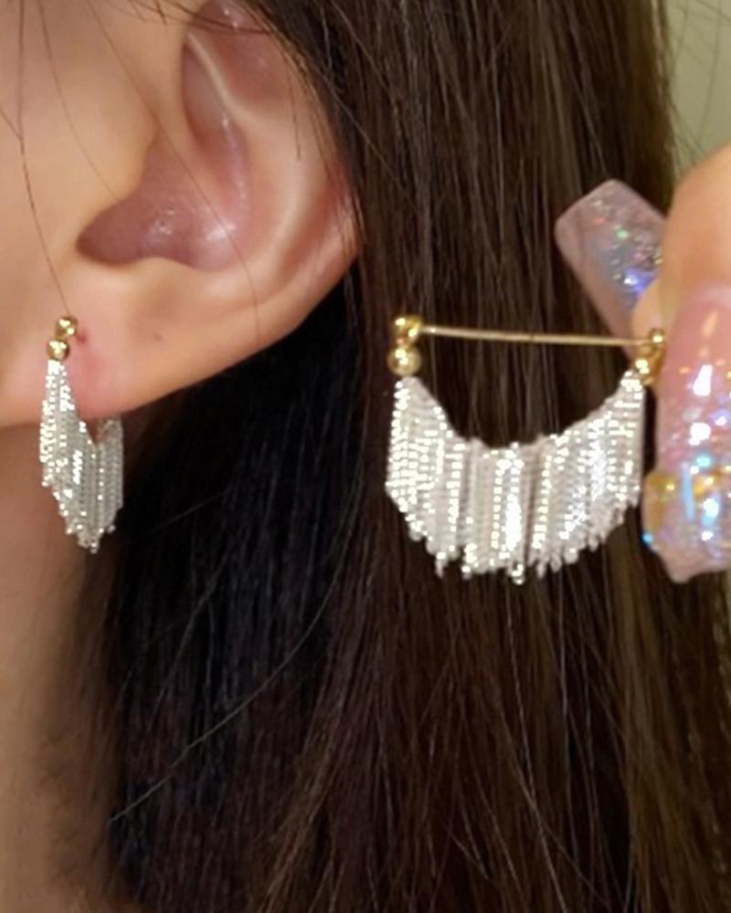 1Pair Waterfall Tassel Chain Decor Stud Dangle Earrings