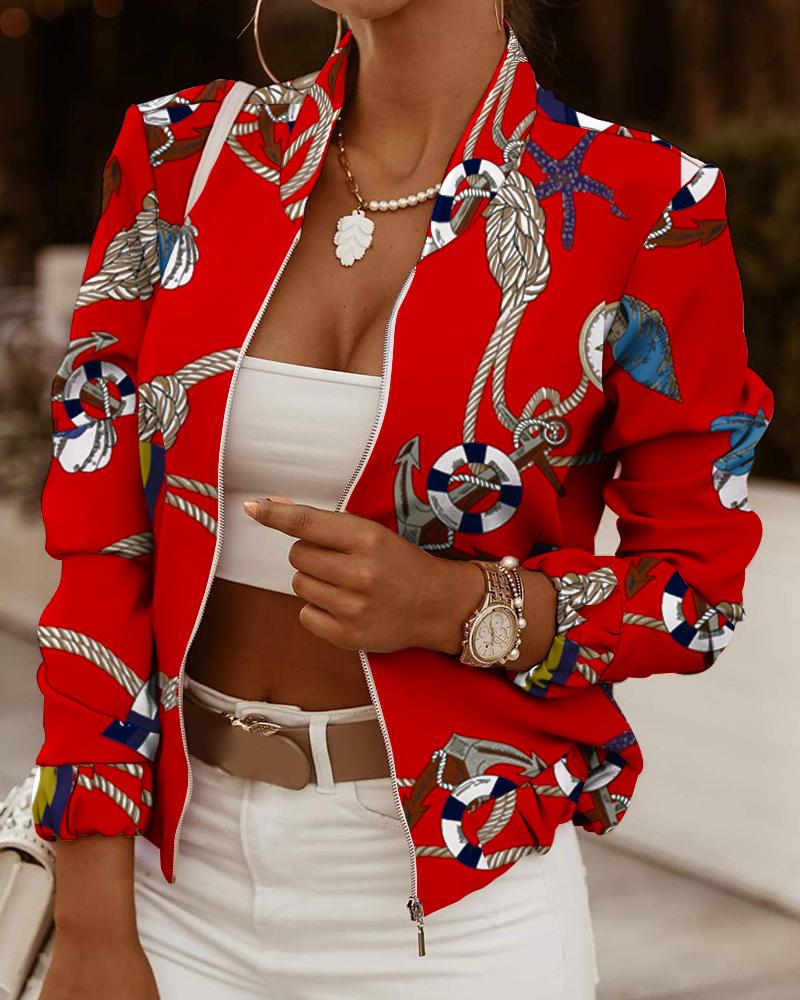 All Over Print Long Sleeve Zip Up Jacket