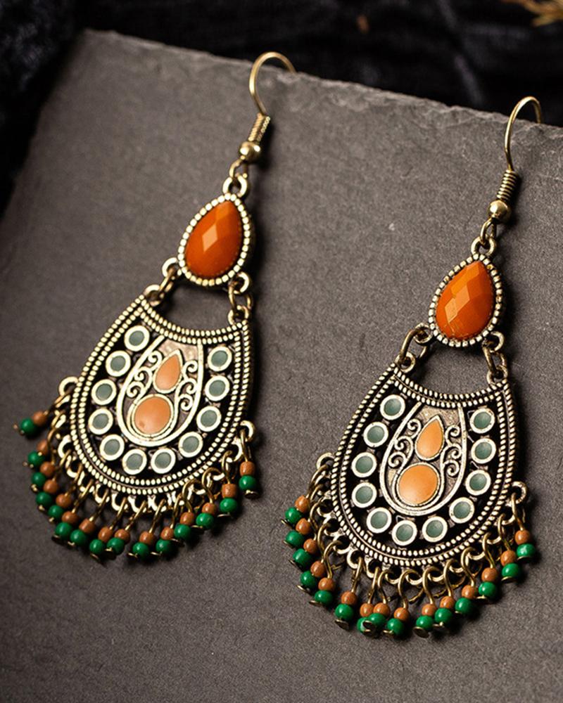 1Pair Hollow Out Bohemian Tribal Tassel Waterdrop Earrings