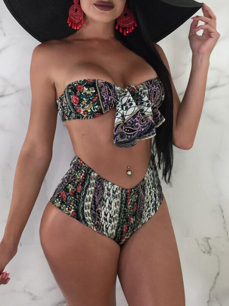 Sexy Tribal Print Knot Front Bikini Set