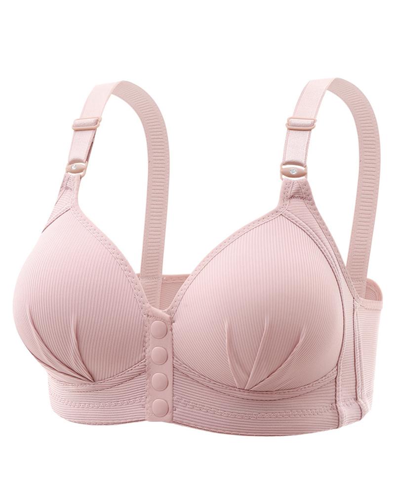 Button Front Ruched Push Up Wireless Lifting Bra