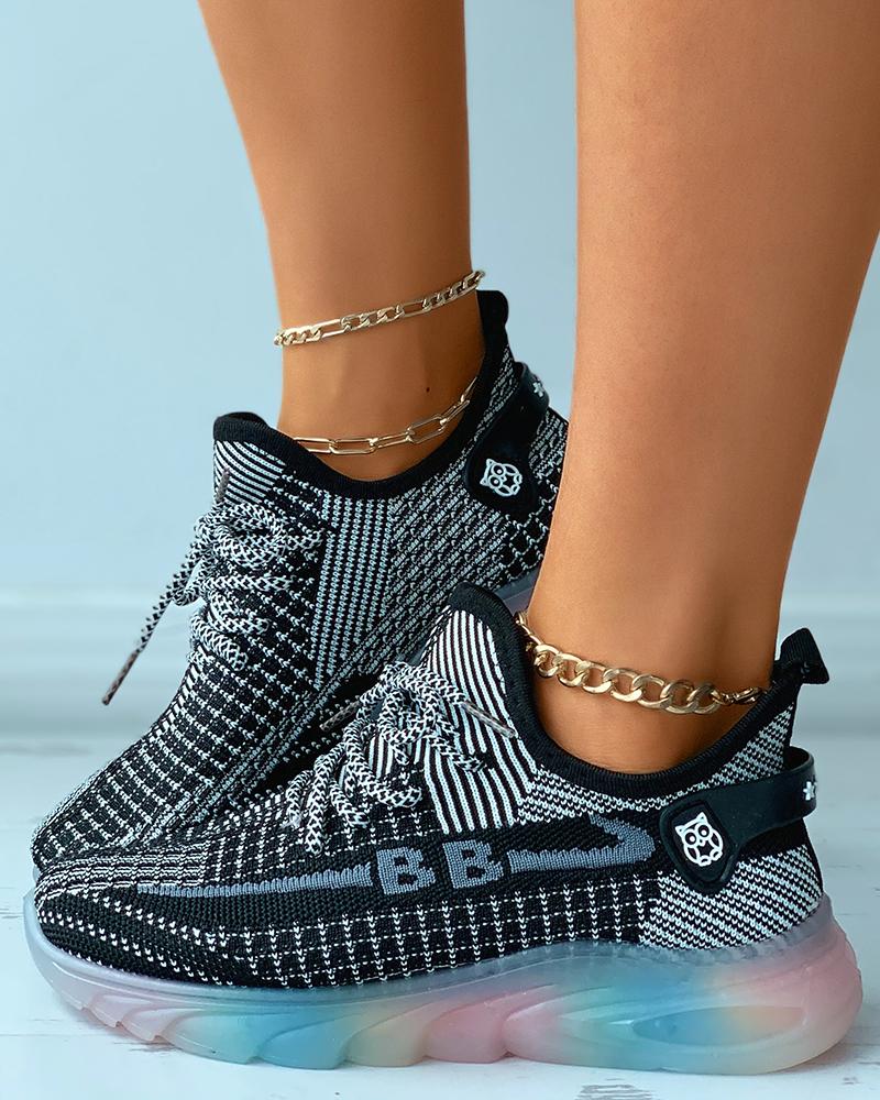 Lace-up Colorblock Breathable Sporty Knit Sneakers