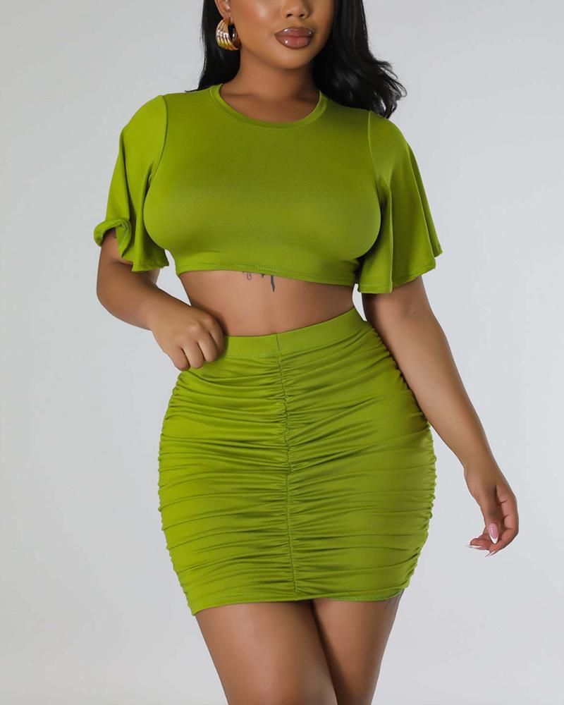 Crop Top & Ruched High Waist Skirt Set