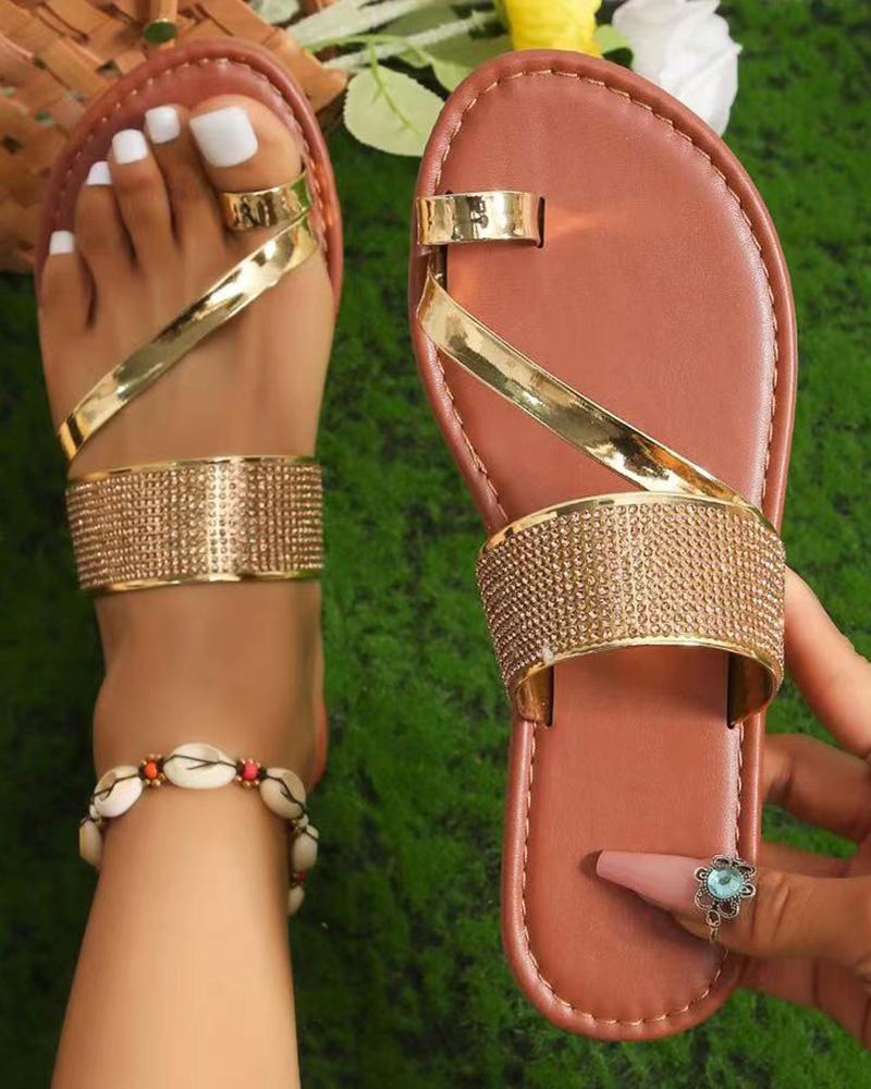 Toe Ring Rhinestone Beach Flip Flops