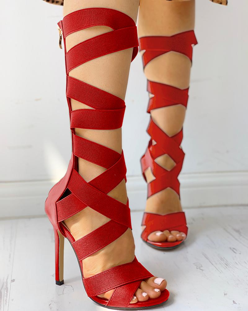 Bandage Lace-Up Zipper Back Thin Heels