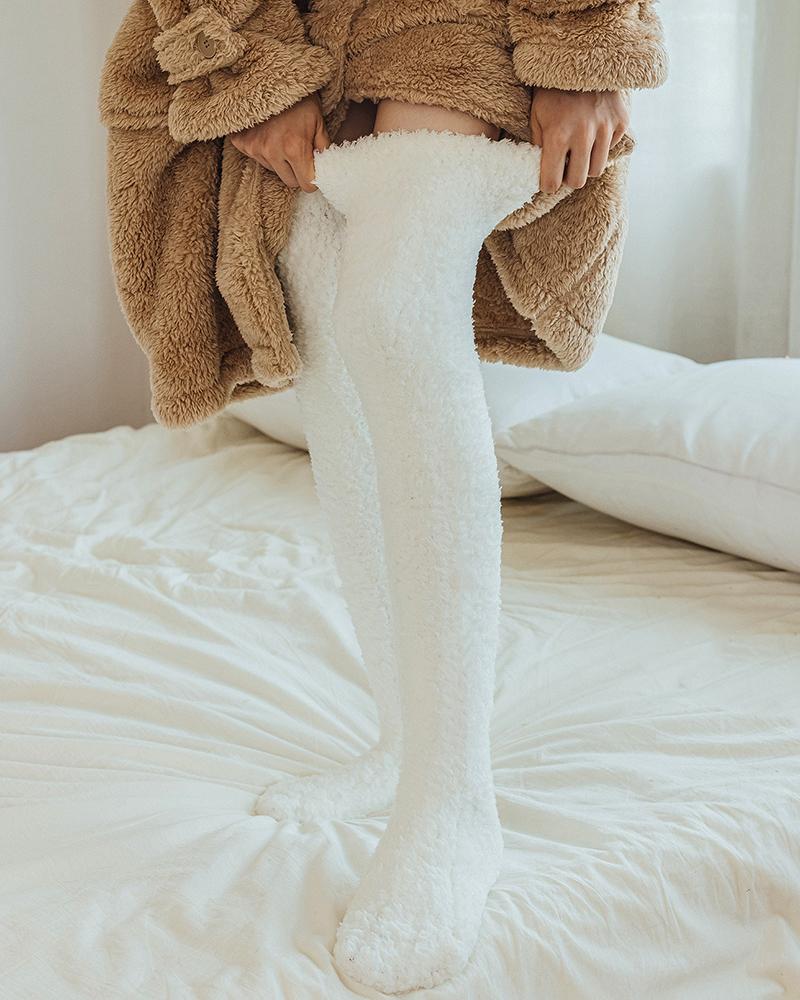 1Pair Over The Knee Fluffy Thermal Socks