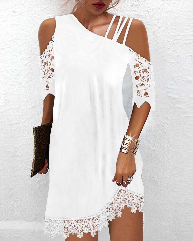 Contrast Lace Cold Shoulder Casual Dress