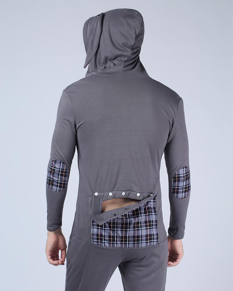 Jumpsuits(Male)  ChicMe Patchwork Rabbit Ears Hooded Jumpsuit