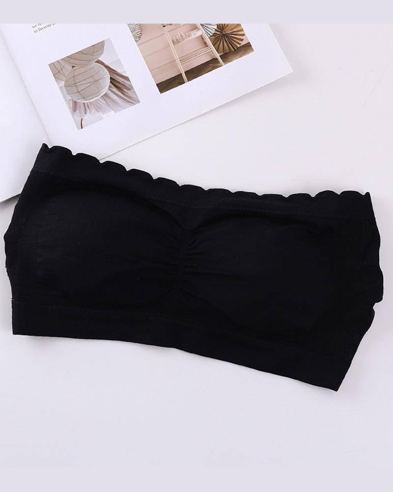 Ruched Scallop Trim Bandeau Wireless Bra