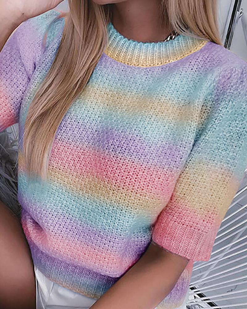 Half Sleeve Knit Colorblock Sweater