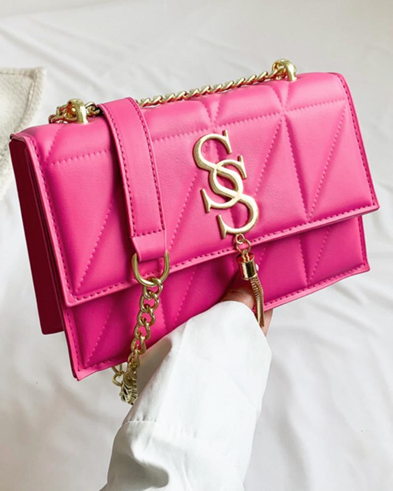 Letter Pattern Chain Strap Tassel Design Magnetic Shoulder Bag