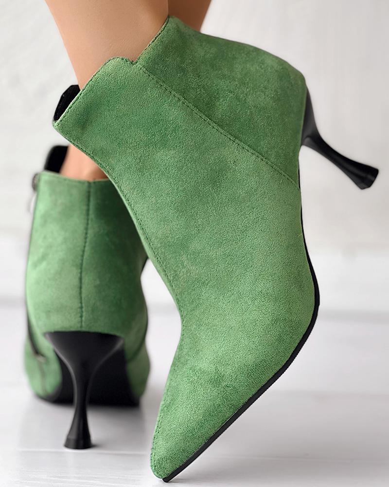 Side Zipper Pyramid Heel Ankle Boots