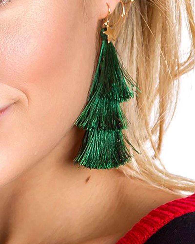 1Pair Christmas Tree Tassel Design Drop Earrings