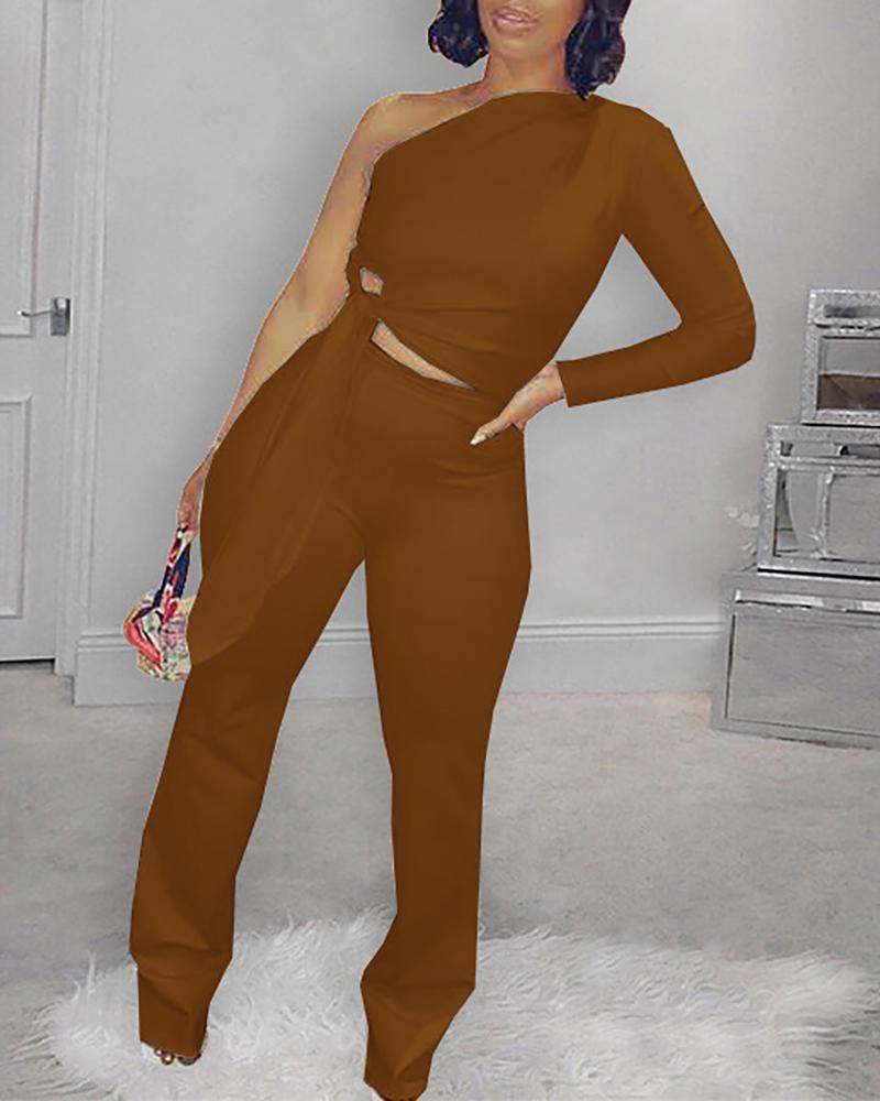 Tied Detail One Shoulder Top & Pants Set