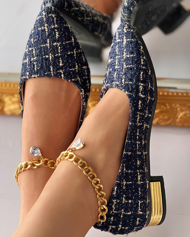 Tweed Slip On Point Toe Loafers