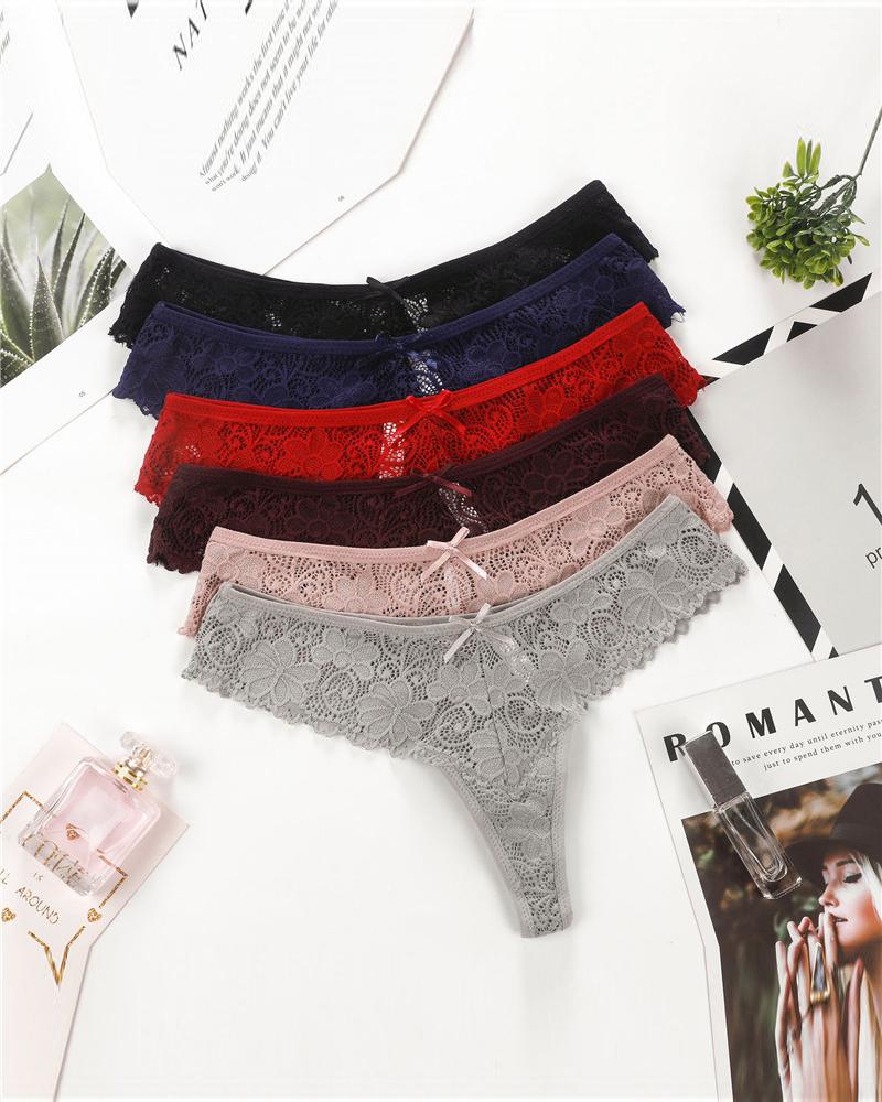 Bowknot Decor Lace Thong Panty