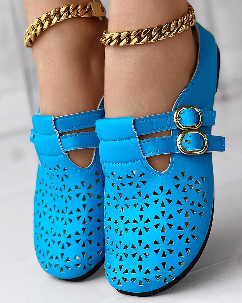 Hollow Out Buckled Slippers Summer Sandals