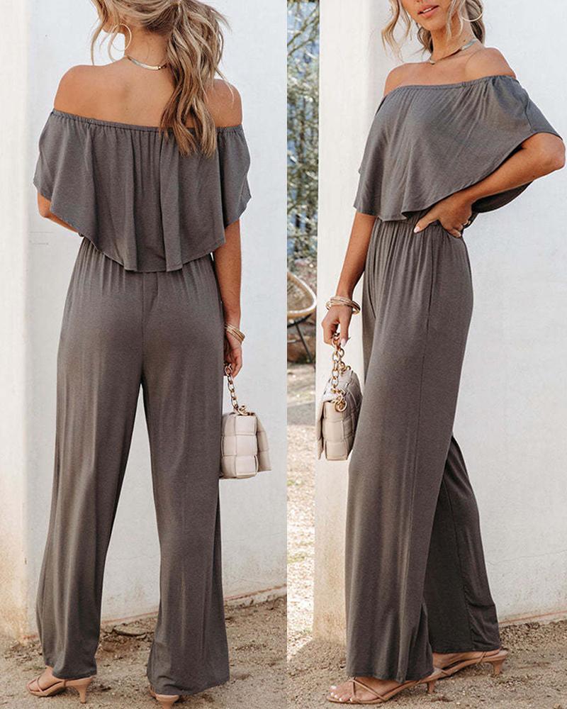 Off Shoulder Ruffle Hem Jumpsuit