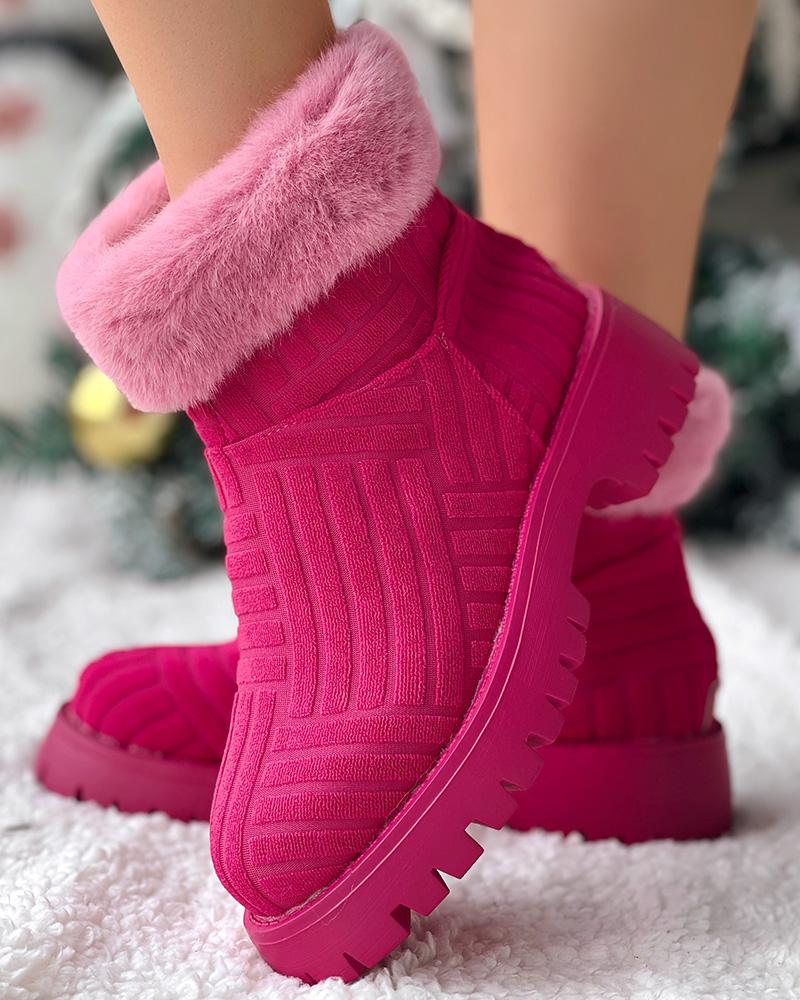 Fuzzy Textured Platform Lined Ankle Boots