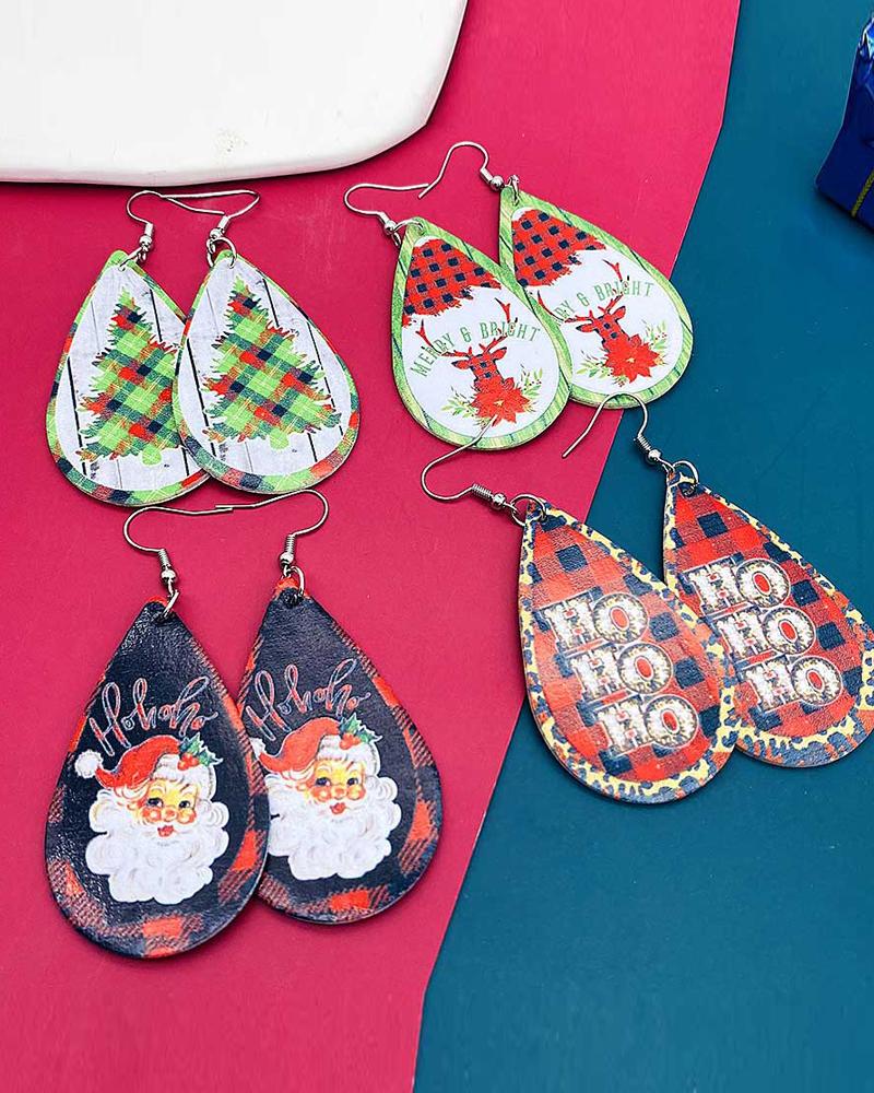 1Pair Christmas Santa Claus Elk Print Drop Earrings