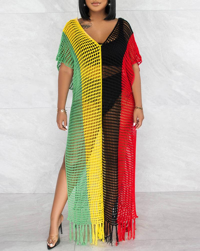Striped Hollow Out Crochet Cover Up Dress