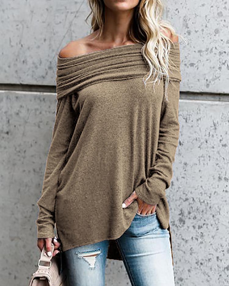 Stylish Ruched Fold-over Casual Blouse