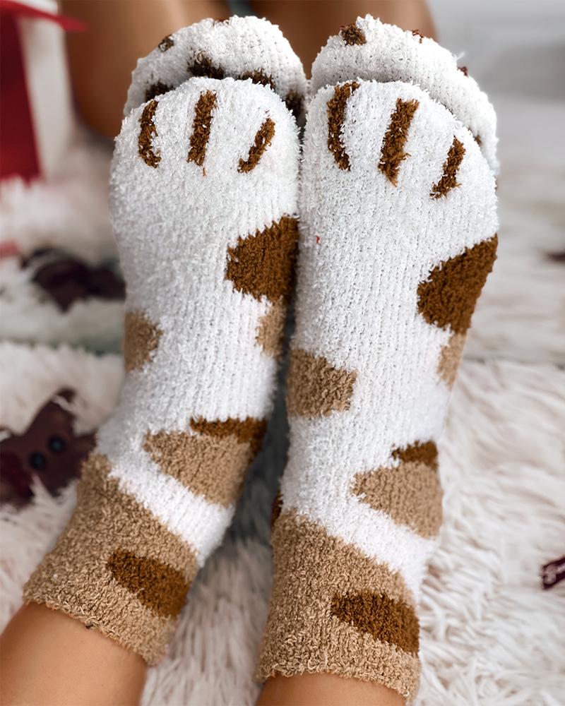 1Pair Christmas Animal Stripe Fuzzy Socks