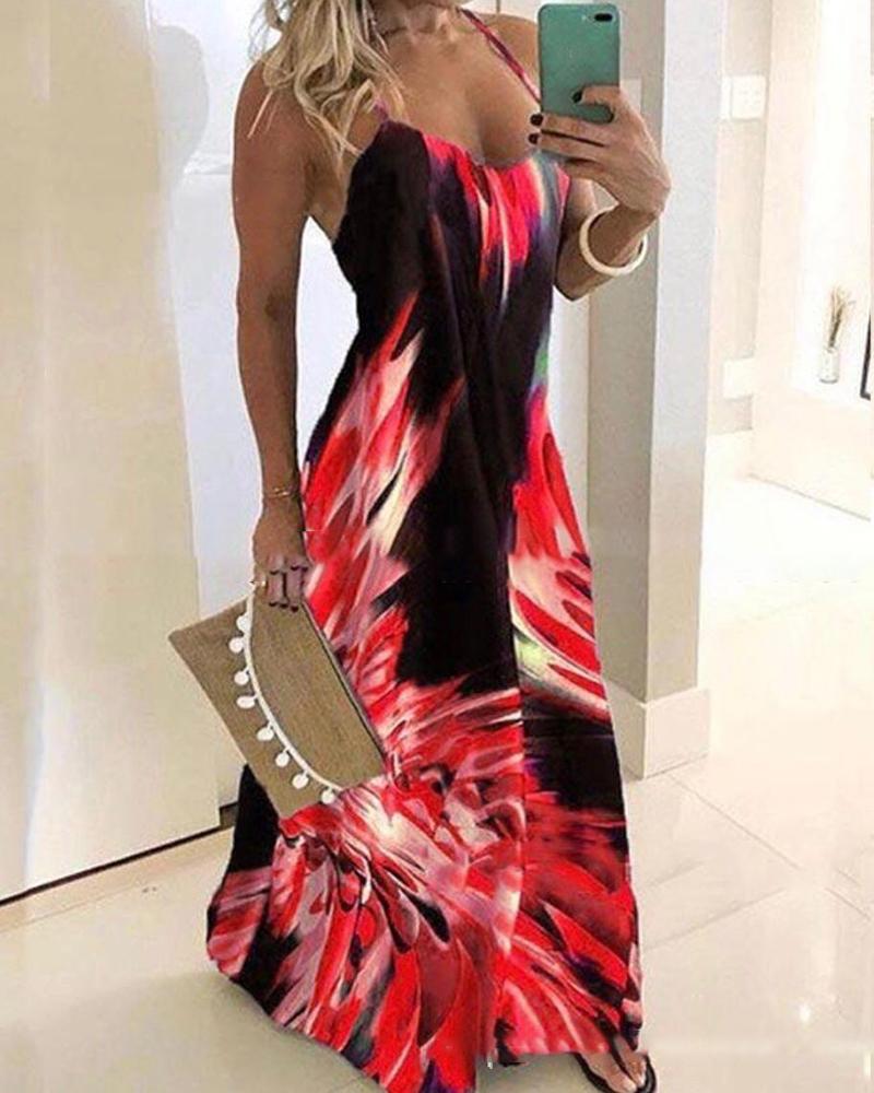 Halter Sleeveless Print Maxi Dress