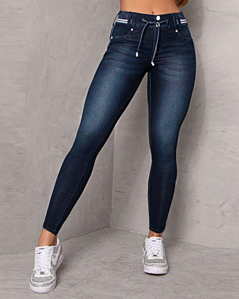   ChicMe High Waist Drawstring Pocket Design Jeans