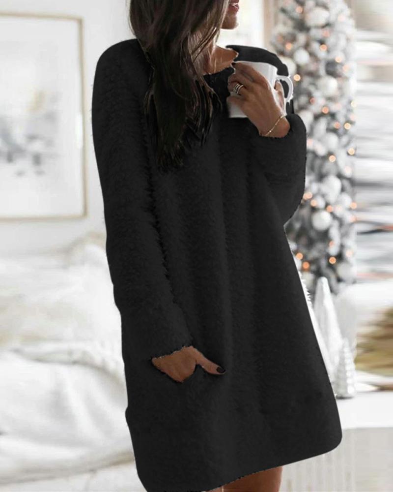 Pocket Design Fluffy Sweater Dress