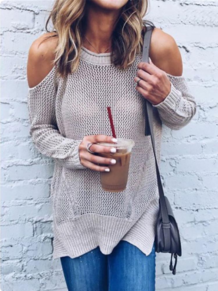 Cold Shoulder Knit Long Sleeve Sweater