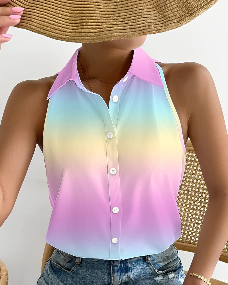 Ombre Sleeveless Button Front Top