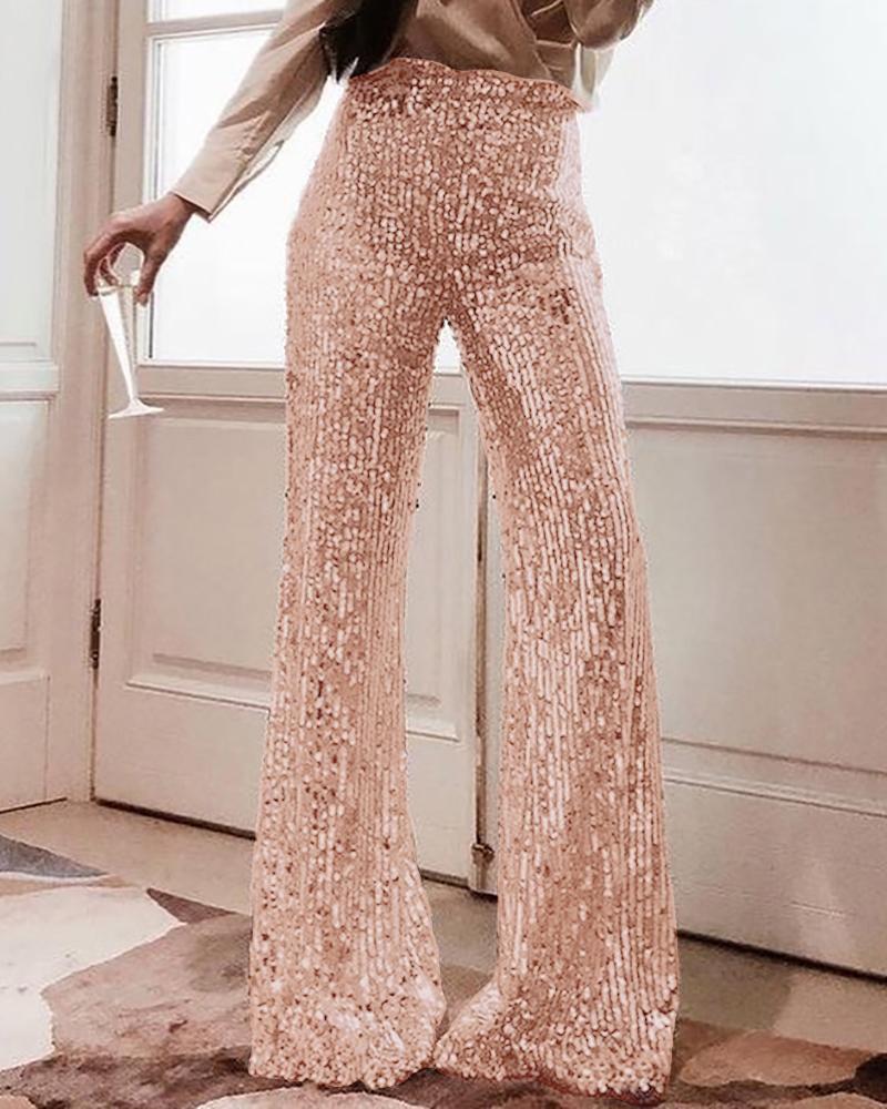 High Waist Sequins Bell Bottomed Pants