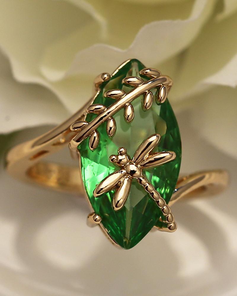 1pc Vintage Dragonfly Oval Crystal Stone Ring